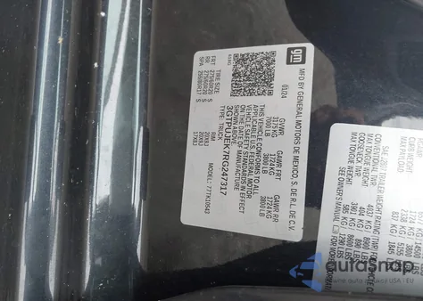 2024 GMC Sierra 1500 4Wd Short Box Elevation With 3Vl z USA, uszkodzony, nr VIN 3GTPUJEK7RG247317